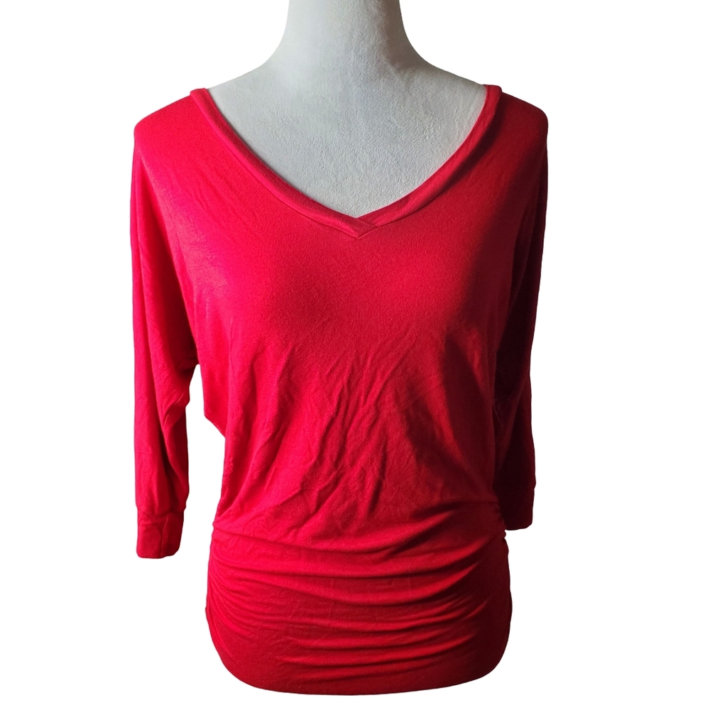 Made By Johnny Fire Engine Red Ruched V Neck Top